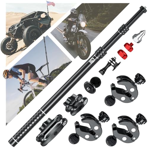 Aluminum Alloy Motorcycle Camera Mount Kit for GoPro Insta360 DJI, 360° Rotating Heavy-Duty Bike Handlebar Anti-Theft Clamp Mount with Extendable Selfie Stick for Motorcycle Bike ATV UTV
