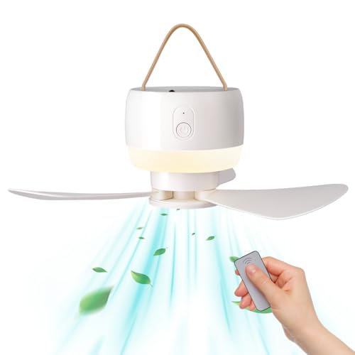 Tent Ceiling Fans for Camping, Portable Camping Fan with LED Lantern, Battery Operated Ceiling Fan, Tent Rechargeable Fan with Remote Control, Detachable Fan Blades (3600)
