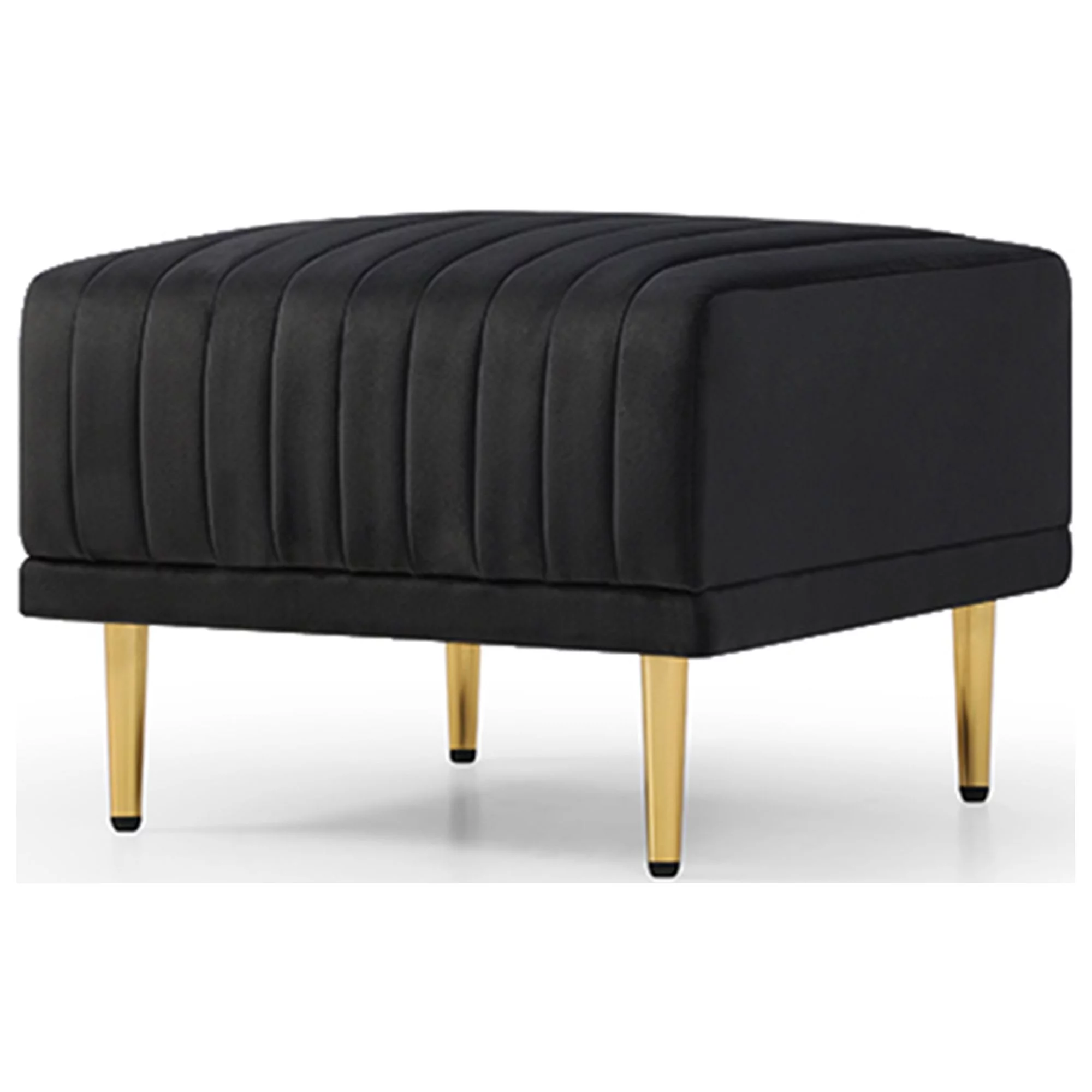 Living Room Ottoman Black Velvet Channel Tufted to Combine with Sectional Sofa