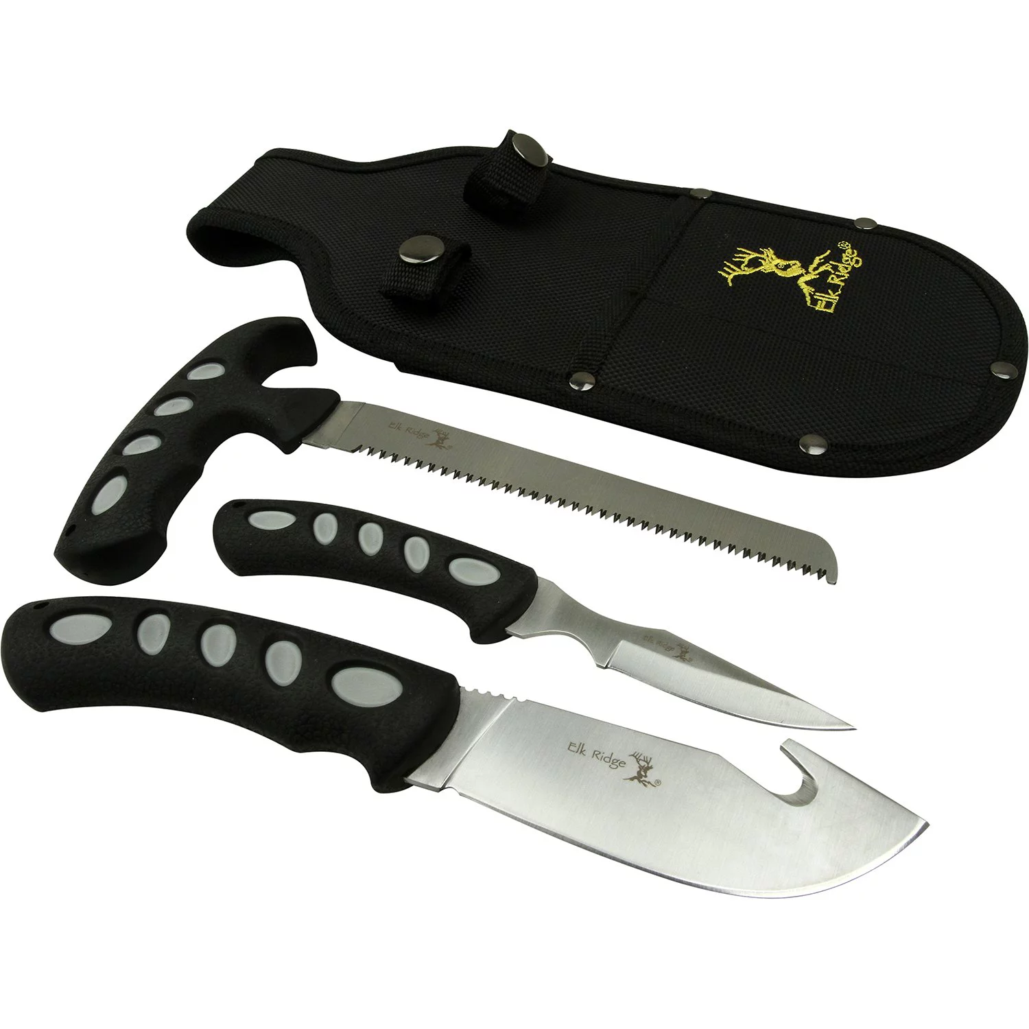 Elk Ridge - Outdoors 3-PC Hunting Knife Set - Satin Finish Stainless Steel Blades, Black Nylon Fiber Handles, Includes Combo Sheath - ER-252