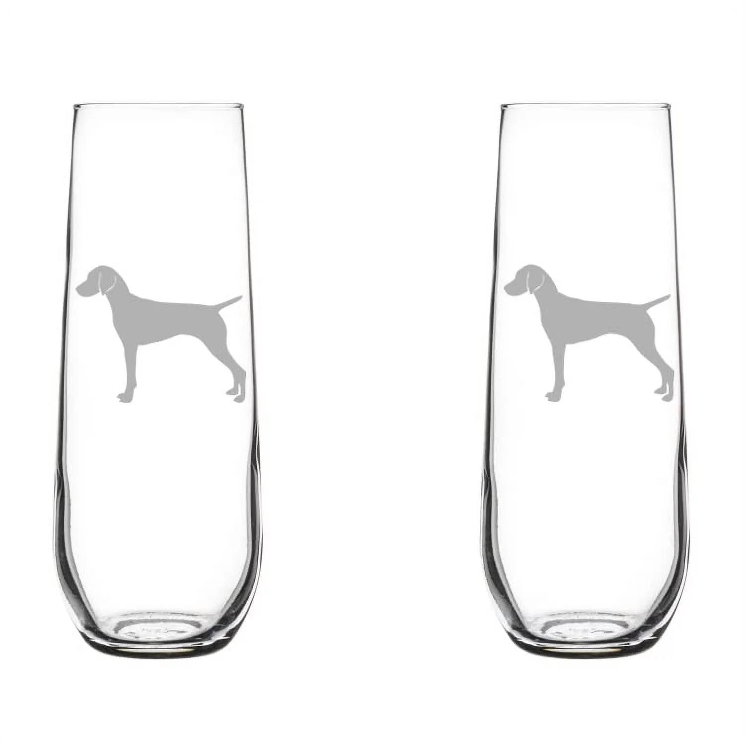 Set of 2 Glass Champagne Flutes Sparkling Wine Glasses Vizsla (8.5 oz Stemless)