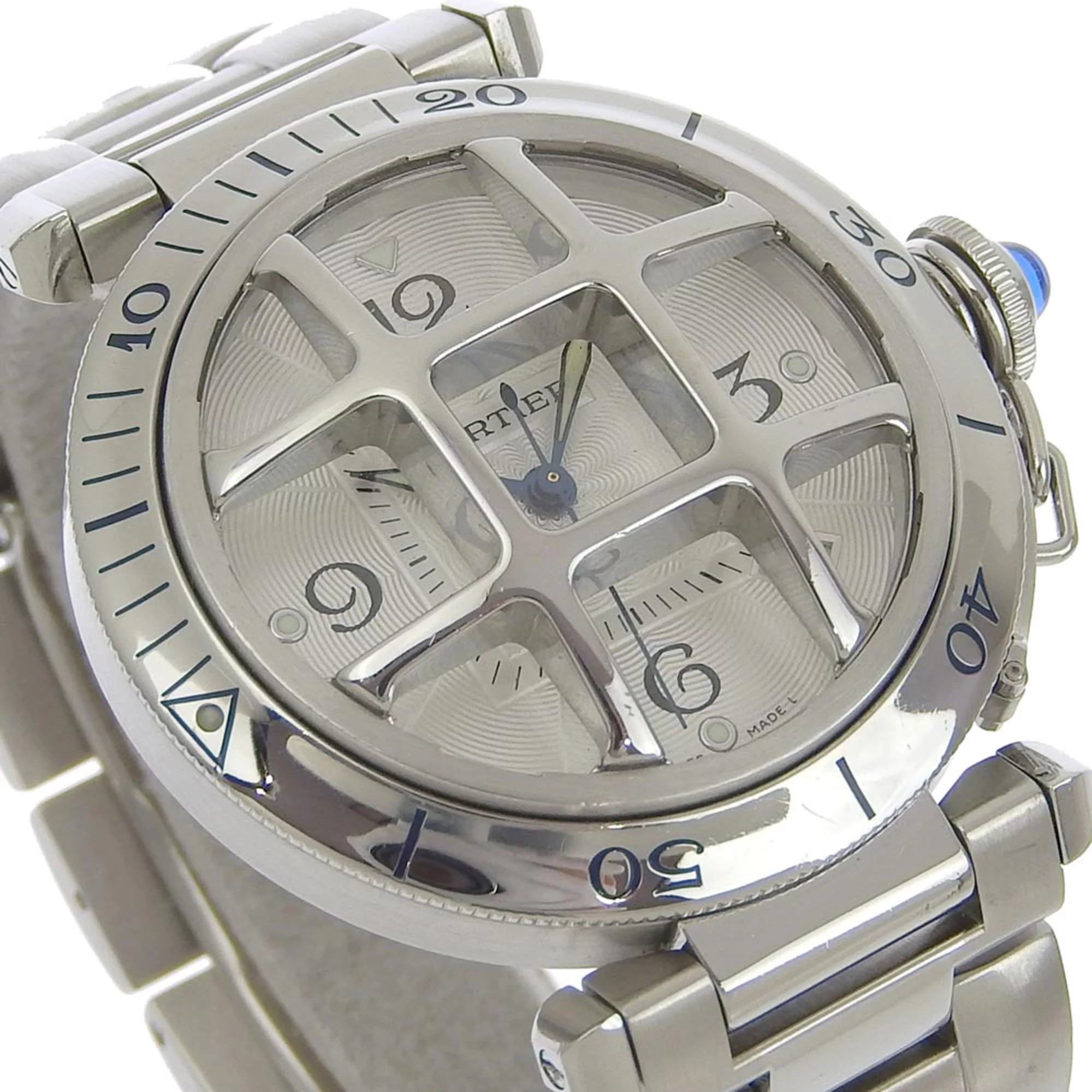 Pre-Owned Cartier CARTIER Pasha grid watch W31040H3 stainless steel silver automatic winding white dial men's (Fair)