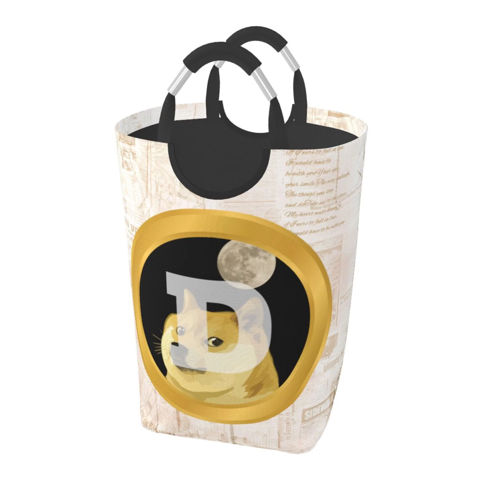 TEQUAN 50L Large Rectangular Laundry Hamper with Aluminum Handles, Cryptocurrency Doge Coin Prints Waterproof Foldable Dirty Clothes Basket