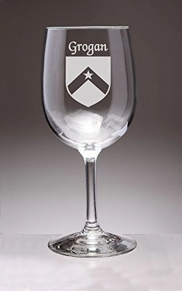 Grogan Irish Coat of Arms Wine Glasses - Set of 4 (Sand Etched)