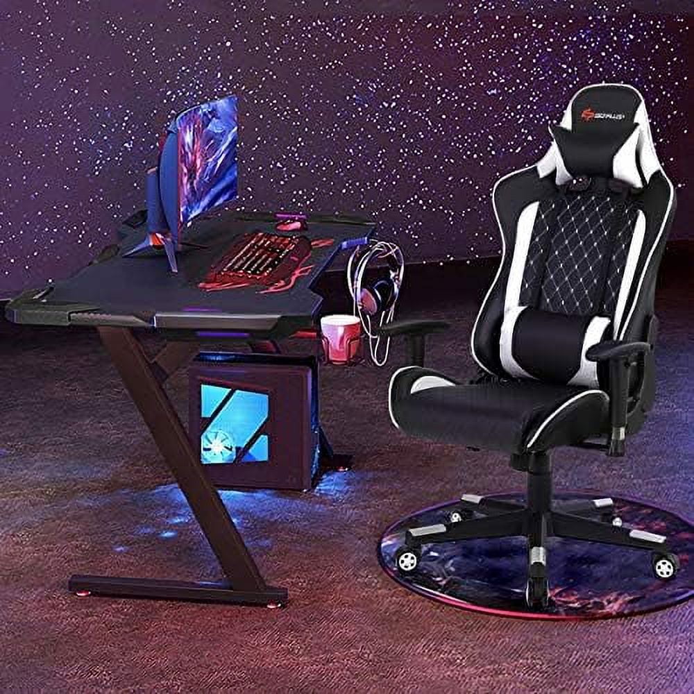 Gaming Chair  Gaming Recliner with Adjustable Armrest Massage Lumbar Pillow Wide Cushion Ergonomic Office Computer Chair for Adults  White