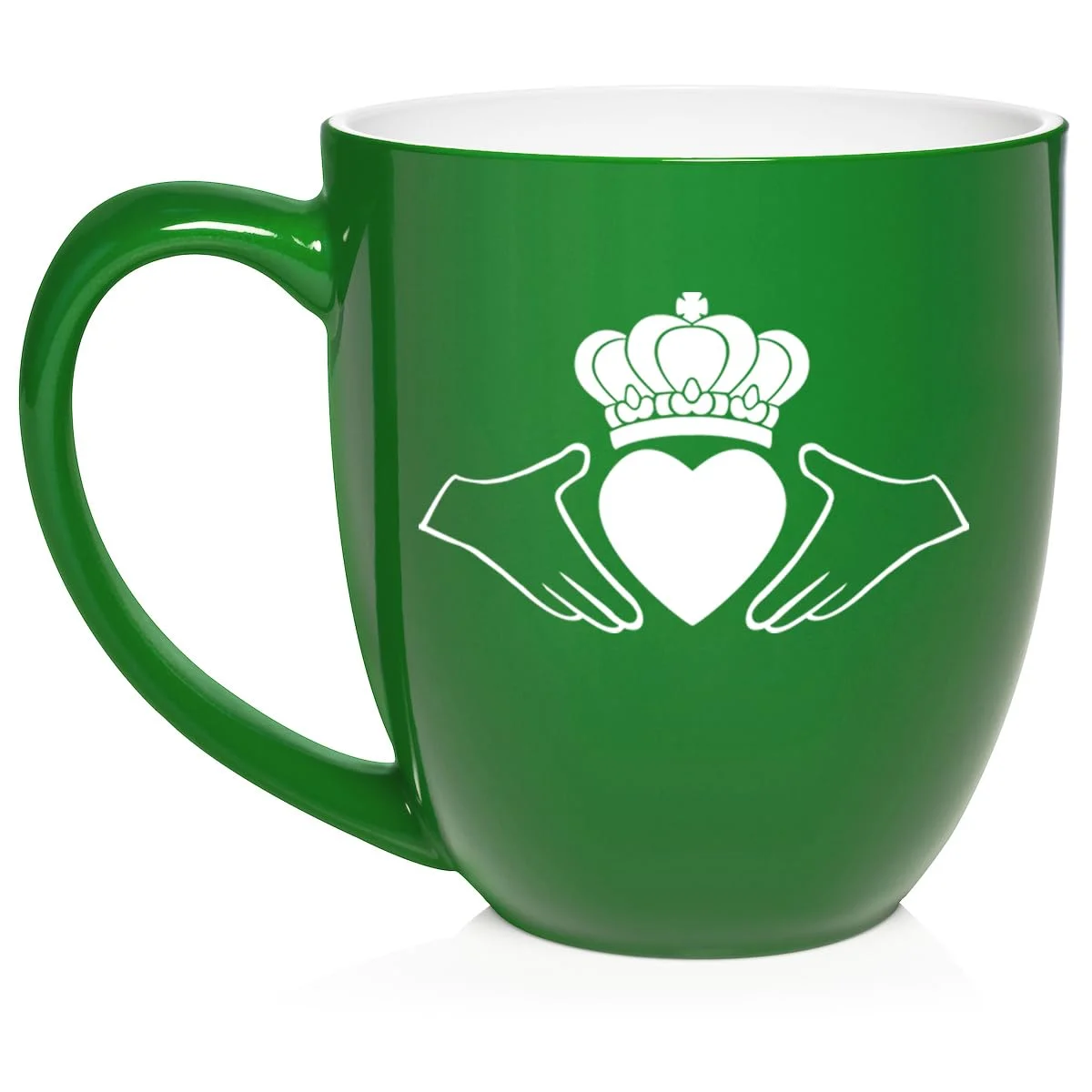 Irish Claddagh Ceramic Coffee Mug Tea Cup Gift for Her, Him, Friend, Coworker, Wife, Husband (16oz Green)