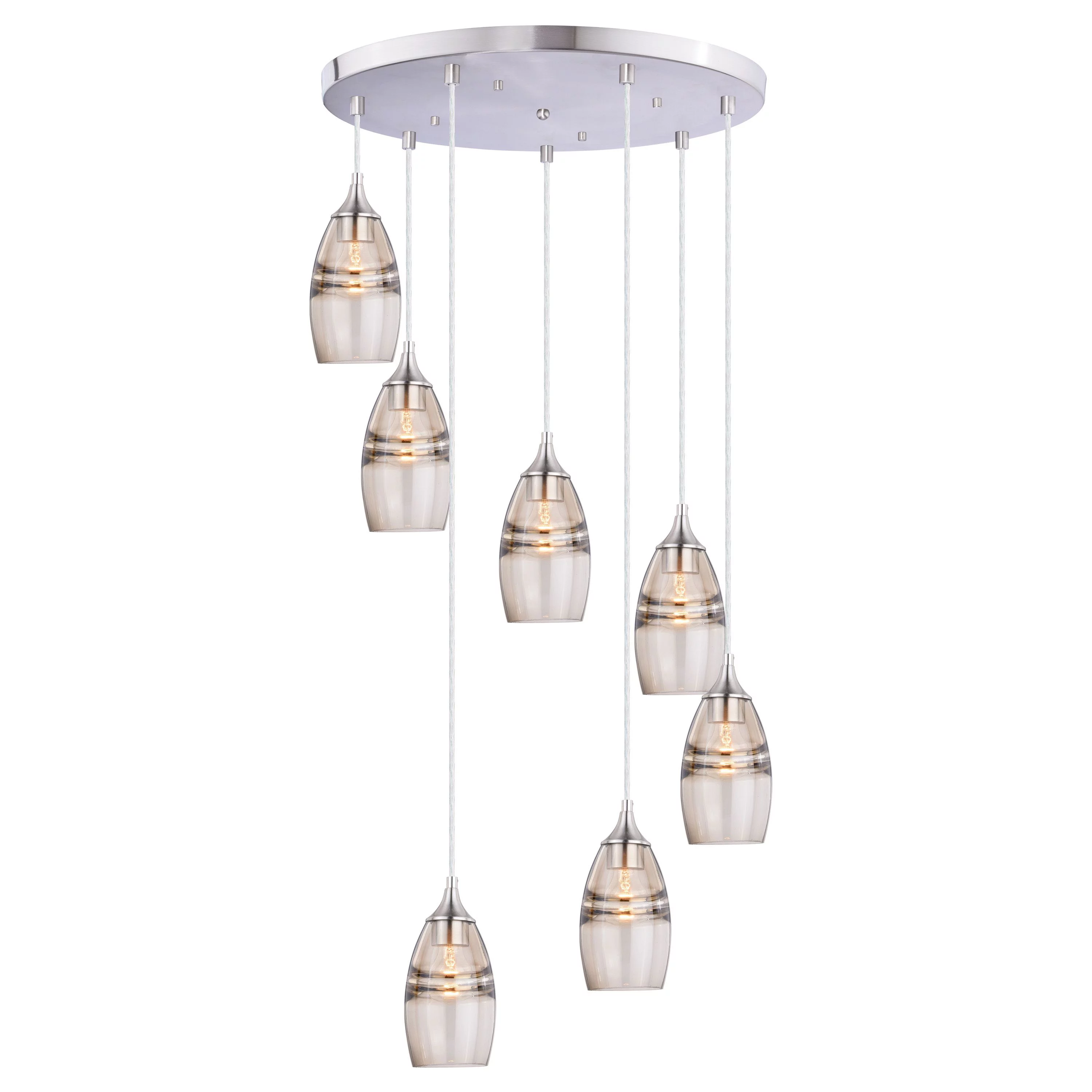 Vaxcel Milano Satin Nickel Mini Pendant Ceiling Light Amber Fog Glass