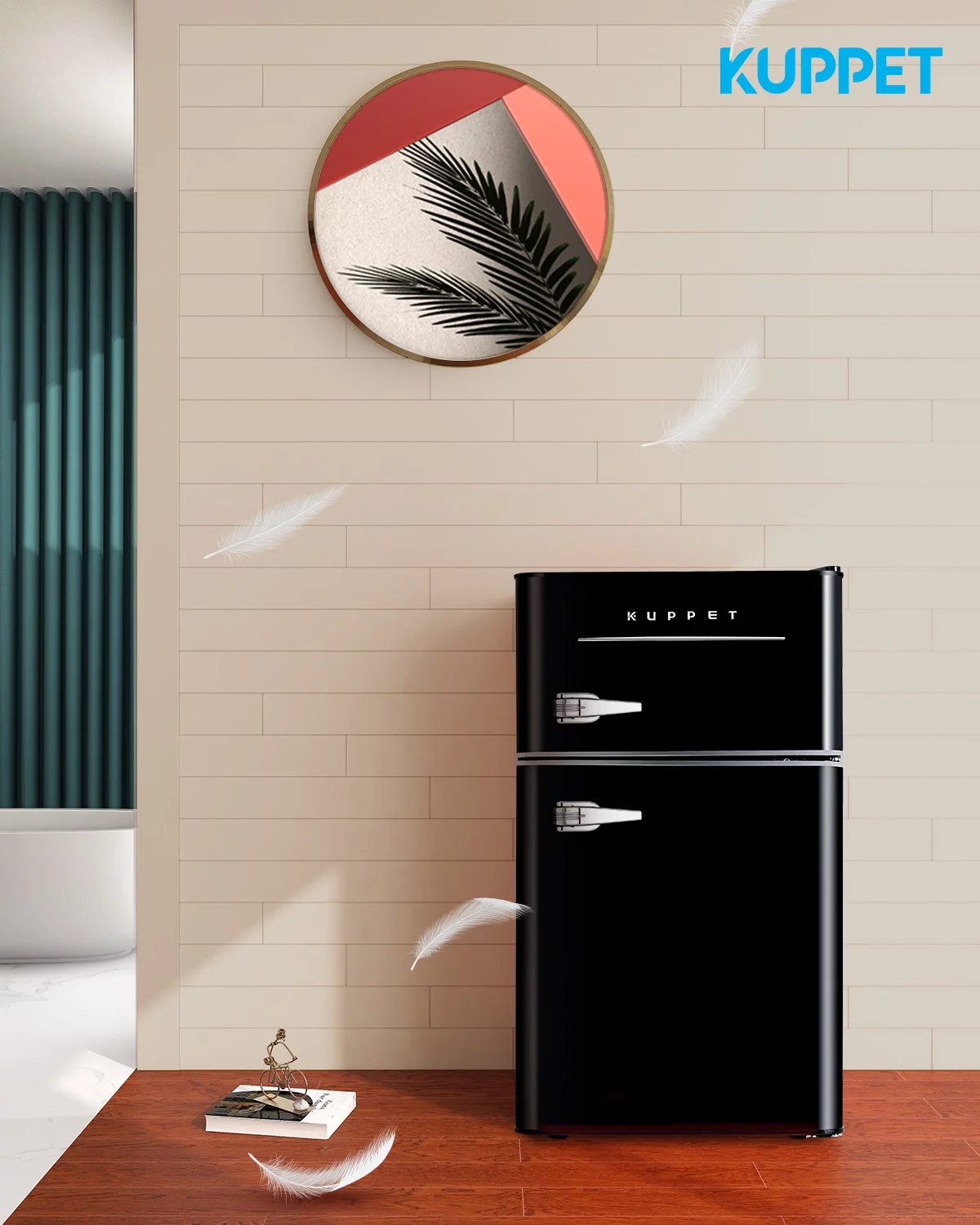 KUPPET Retro Mini Refrigerator 2-Door Compact Refrigerator for Dorm, Garage, Camper, Basement or Office, 3.2 Cu.Ft, Black