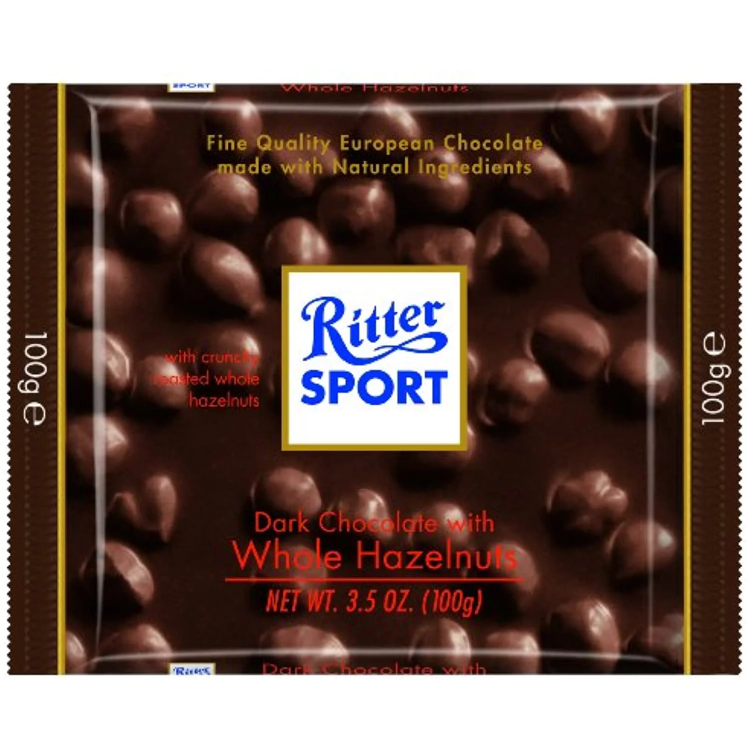 Ritter Sport, Dark Chocolate with Whole Hazelnuts (Pillow Pack), 3.5-Ounce Bars (Pack of 8)