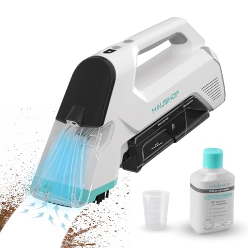 HAUSHOF Handheld Carpet Cleaner, 12V Cordless Portable Carpet Cleaner, 6.5KPa Spot Cleaner with 2 Water Tanks, Type-C Charge, Spot & Stain Cleaner, Handheld Upholstery Cleaner for Stairs, Car