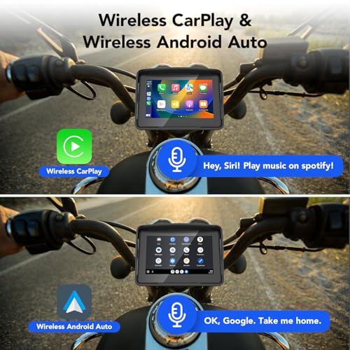 Portable Wireless Motorcycle Apple Carplay & Android Auto, Motorcycle Carplay IP67 Waterproof GPS Navigation System, 5