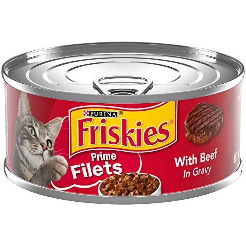 Purina Friskies Gravy Wet Cat Food, Prime Filets With Beef in Gravy , 5.5 oz. Cans, Pack of 24