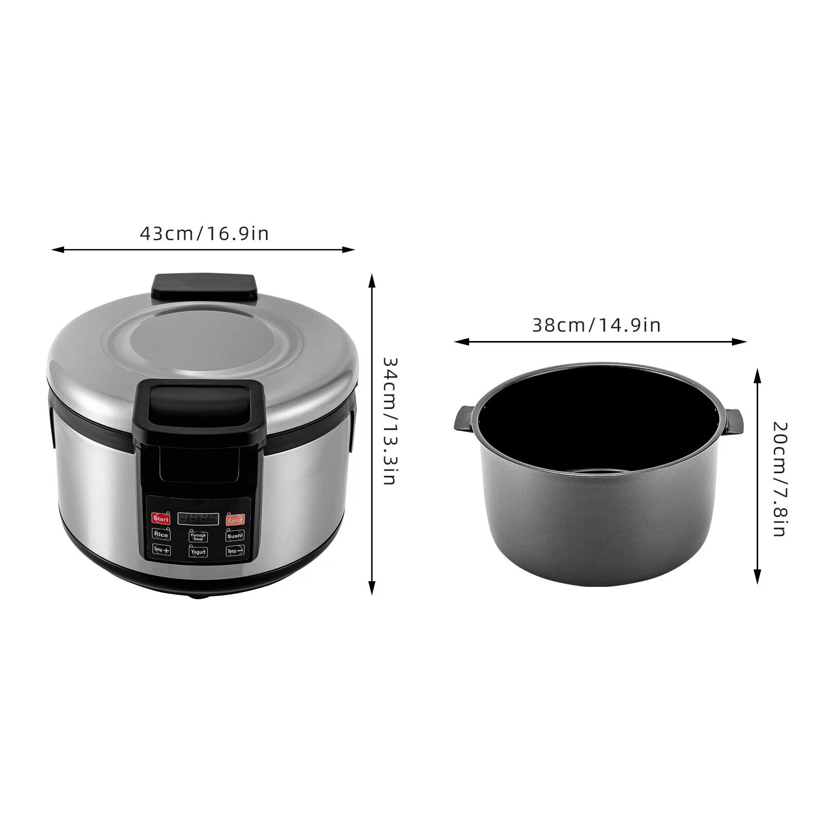 ZhdnBhnos 19L/20Qt Commercial Rice Cooker Stainless Steel Electric Rice Warmer with Non-Stick Inner Pot 360° Heating