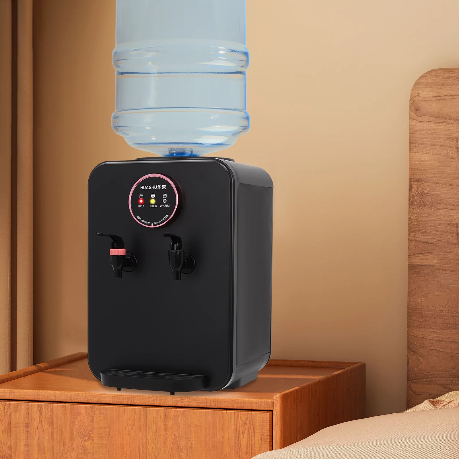 Top Loading Water Cooler, Countertop Hot/Cold Water Dispenser, 110V Premium Water Dispenser with Hot Cold and Room Temperature Water,Black,Applicable Bucket Capacity 4.5-18.9L/1.19-4.99gal