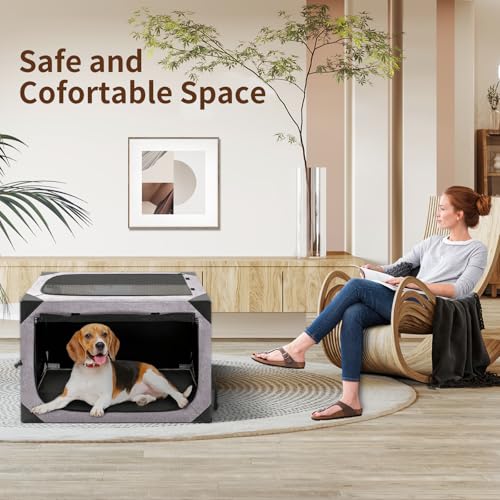 Dog Crate,36x25x25 Inch Large Dog Crate for Large or Medium Dogs, Portable and Foldable Design of Dog Cage, Perfect for Travel or Home Use, Dog Kennel with 3-Door and Durable Mesh Windows, Grey