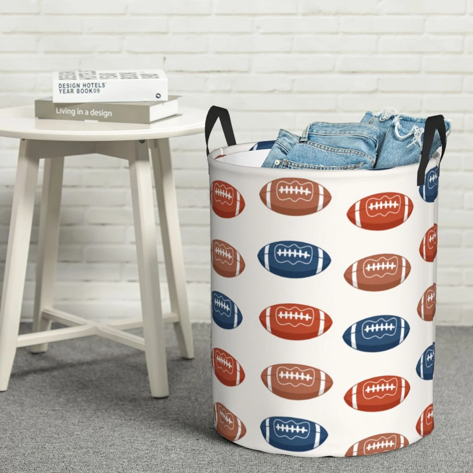 XMXT Collapsible Laundry Basket, American Football Print Polyester Waterproof Laundry Hampers Dirty Clothes Hamper, 62L