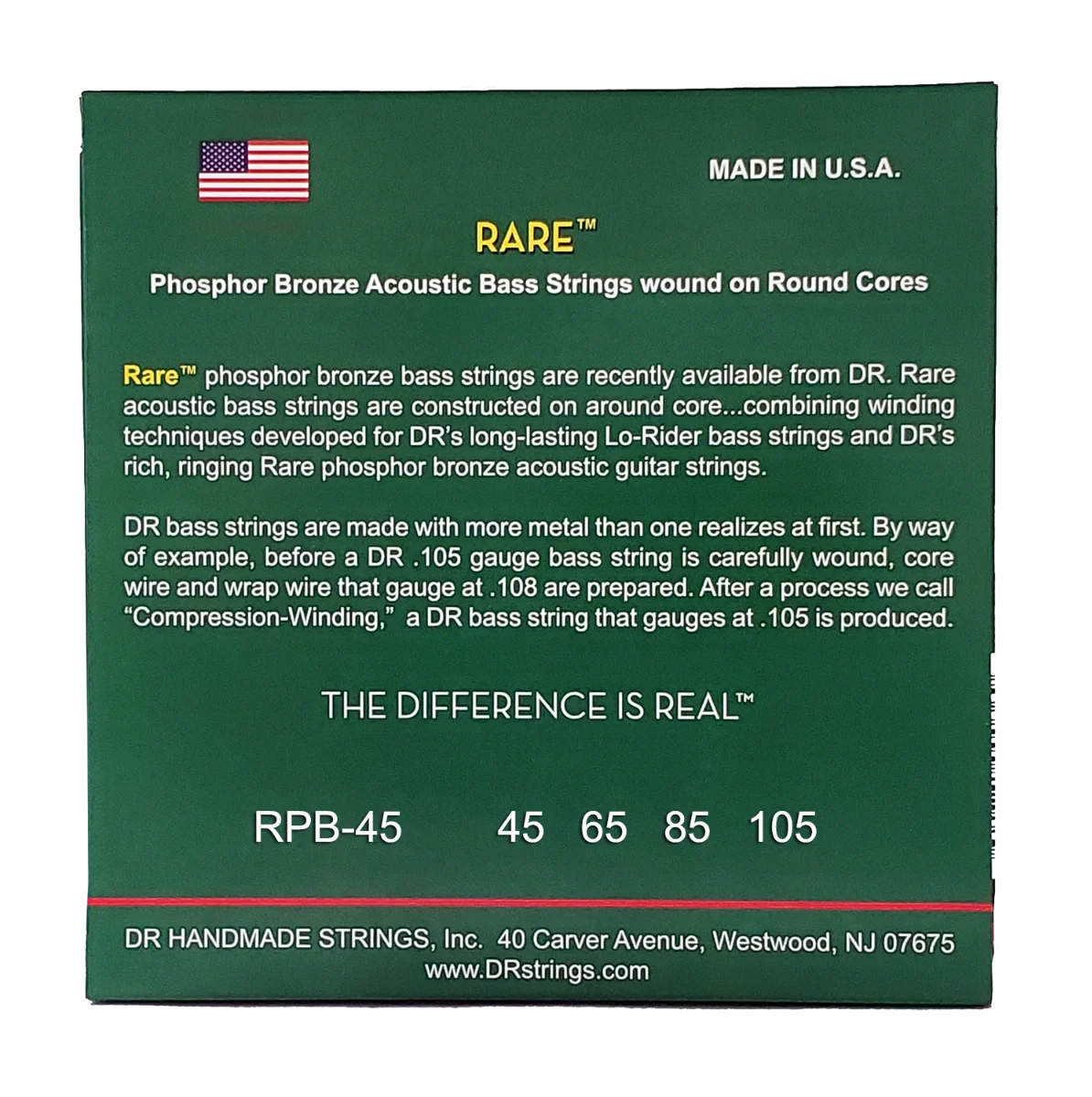 DR Strings RPB45 Rare Medium Phosphor Bronze Acoustic Bass Strings (45-105)