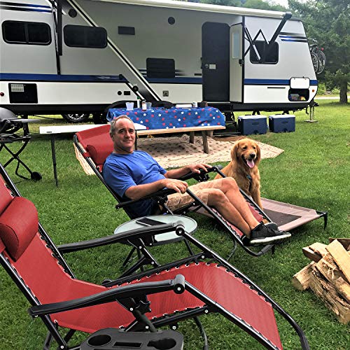 Homall Zero Gravity Chair Patio Folding Lawn Outdoor Lounge Gravity Camp Reclining Lounge Chair with Cup Holder Pillows for Poolside Backyard and Beach Set of 2 (Blue)