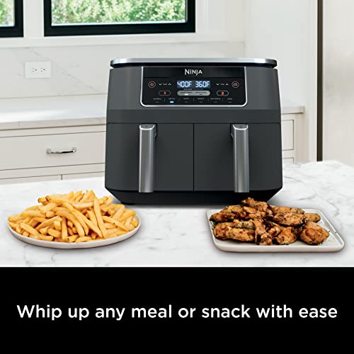 Ninja Foodi 10QT 6-in-1 DualZone Smart XL Air Fryer, 2 Independent 5QT Baskets, Smart Cook Thermometer, Match Cook, Smart Finish, Air Fry, Roast, Bake, Dehydrate, Reheat, Grey, DZ550