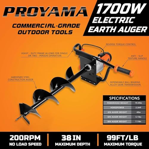 PROYAMA Electric Post Hole Digger, 1700W Corded Earth Auger with 4