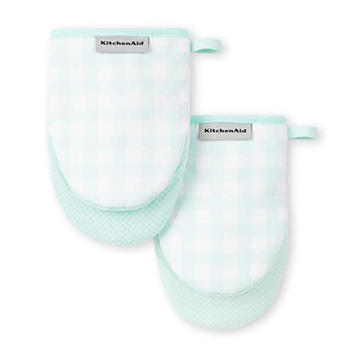 KitchenAid Gingham Cotton Mini Oven Mitt 2-Pack Set, Passion Red, 5.5