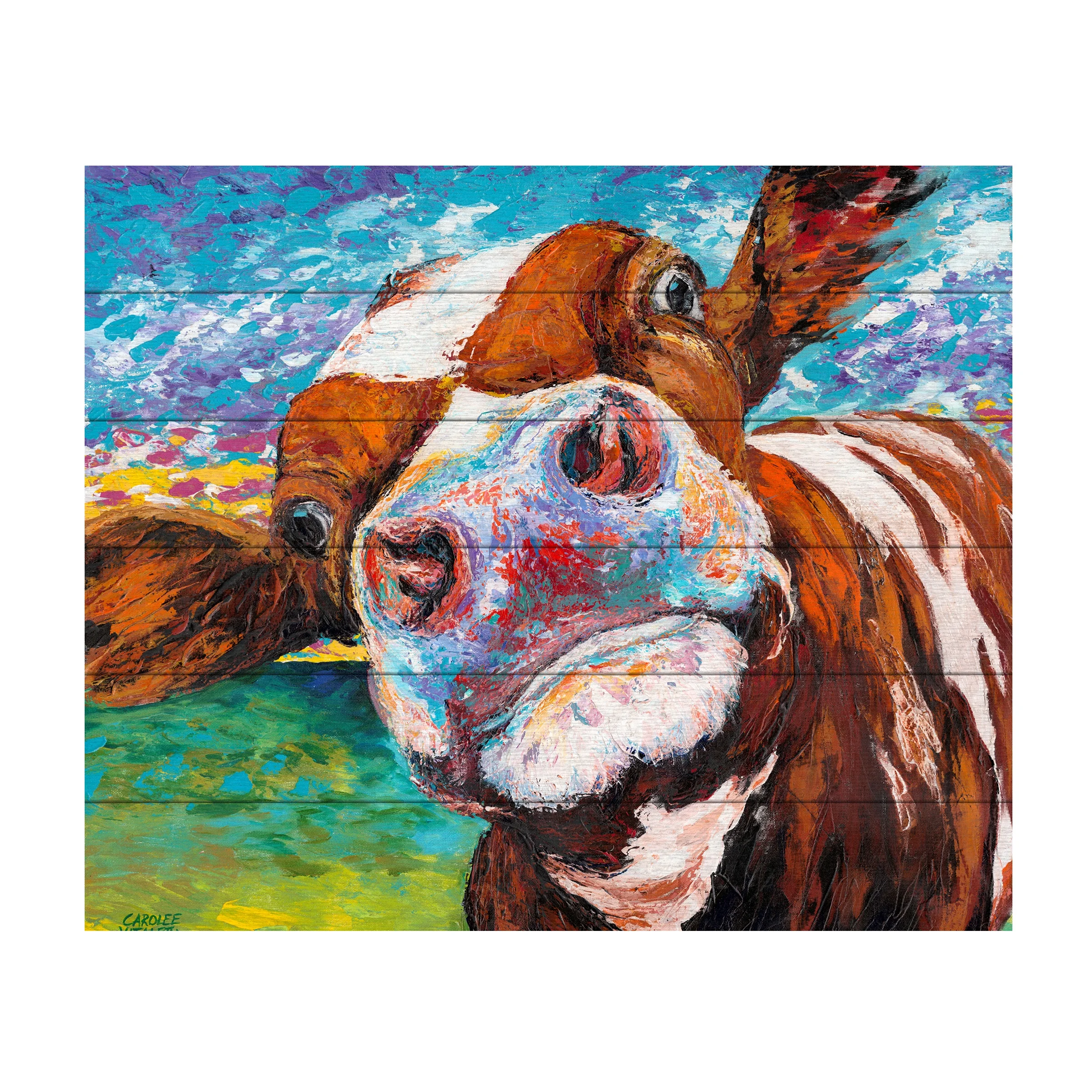 Carolee Vitaletti 'Curious Cow I' Wood Slat Art 18x22