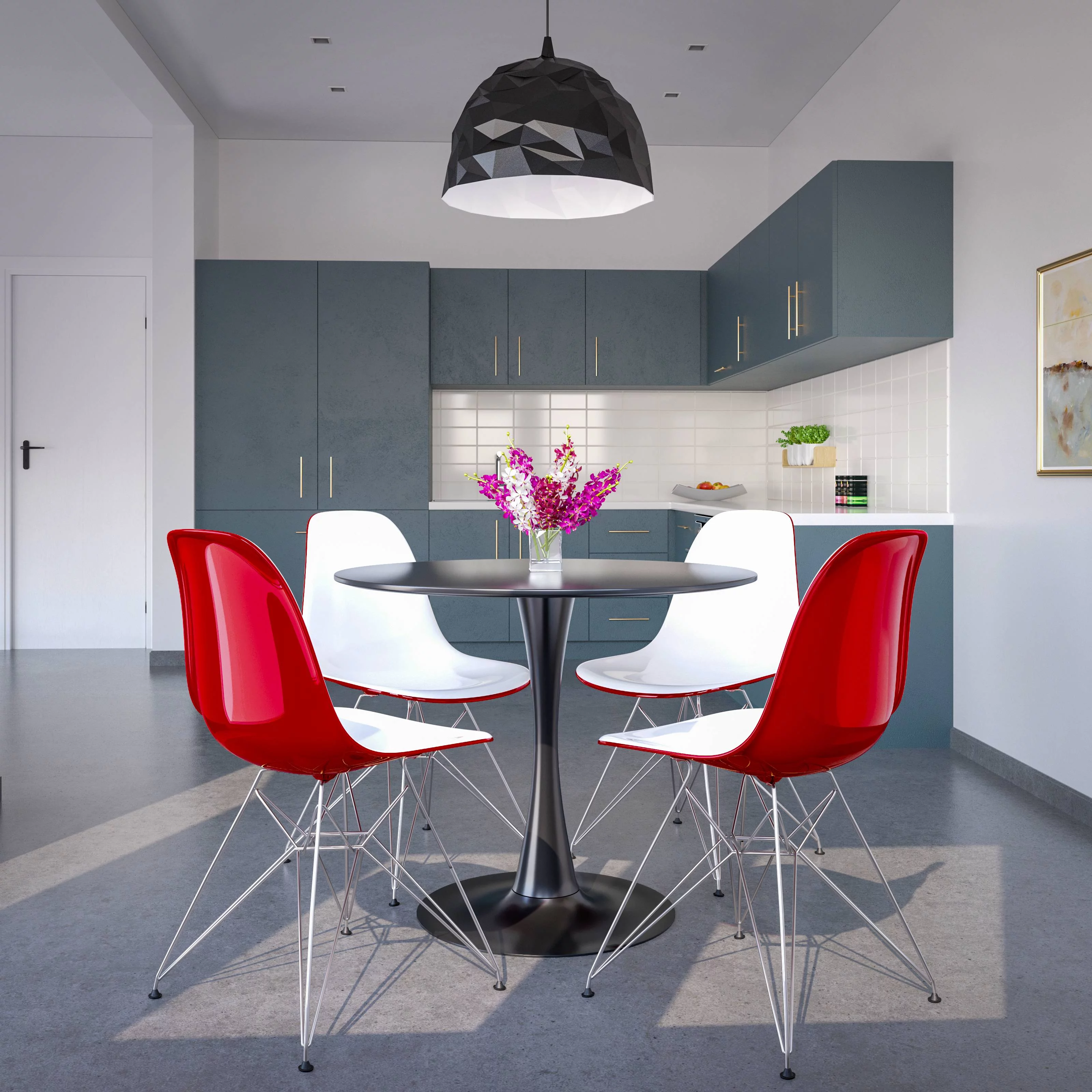 LeisureMod Cresco Molded 2-Tone Eiffel Base Dining Side Chair in White Red Set of 2