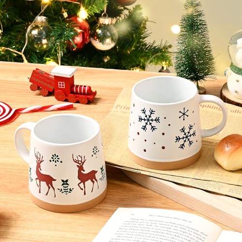 Maustic Christmas Mugs Set of 4, Holiday Coffee Mugs with Festive Christmas Themed Design, Hot Chocolate Hot Cocoa Cups, Family Gifts, 14 Oz