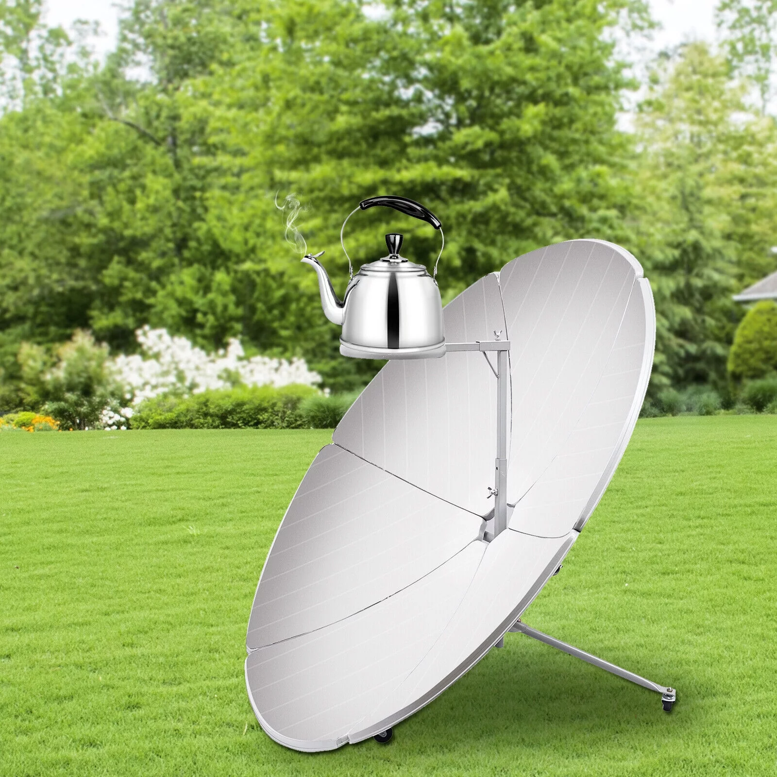 Miumaeov Portable Solar Cooker 1800W Concentrating Solar Cooker Solar Cooker Sun Oven Outdoor Oven with Casters, 59 inch Diameter 1472-1832°F for Outdoor Camping BBQ Cooking