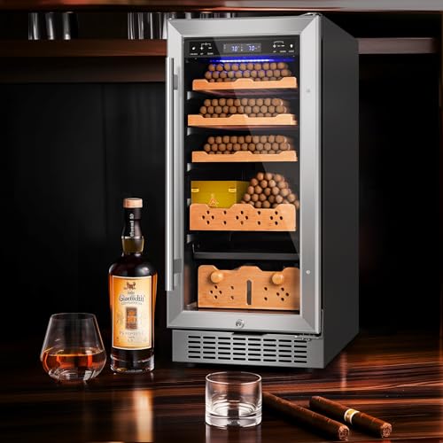 Electric Cigar Humidor,15 Inch Upgraded Large Capacity Electric Cigar Cabinet with Powerful Compressor, Digital LED Screen, Safety Lock,Smart Temperature Control,Father's Day Gift for Men
