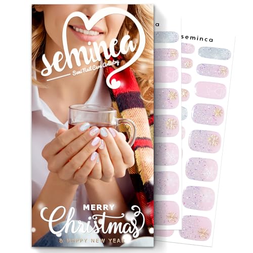 Semi Cured Gel Nail Strips-Easy Apply Christmas Gel Nail Stickers Holiday Semi Cured Manicure Strips with Sparkling Xmas Designs (Classic Yule)