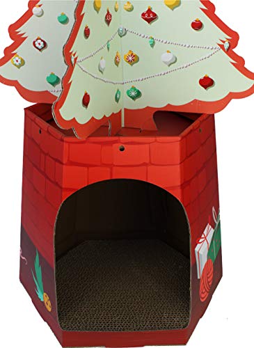 Christmas Cat House & Cat Scratcher w/Bonus Catnip Included