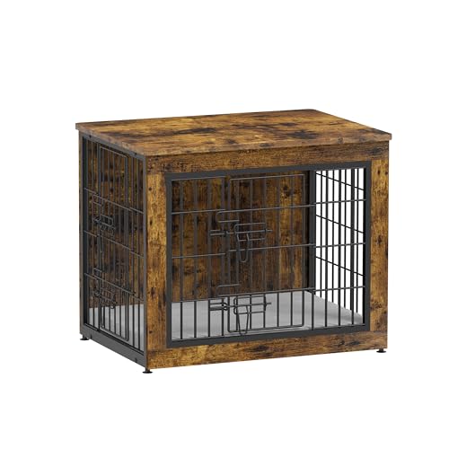 Piskyet Dog Crate Furniture with Cushion,Heavy-Duty Reinforced Metal Mesh,27