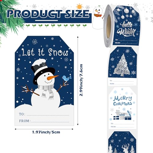 Pasimy 300 Pcs Christmas Gift Stickers Self Adhesive Xmas Gift Tag Christmas Label Sticker Snowman Xmas Tree Deer Name Sticker for Winter Holiday Party Supplies