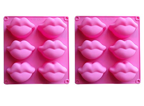Silicone Mold Hot Lips 6 Cavity Soap Mold Sexy Lips Silicone Molds for Wedding Party Supplies Making Cake Soap Chocolate Candy Cupcake Candle Bath Bomb Lotion Bar, Pink,2 Pack