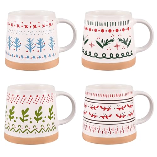 Maustic Christmas Mugs Set of 4, Holiday Coffee Mugs with Festive Christmas Themed Design, Hot Chocolate Hot Cocoa Cups, Family Gifts, 14 Oz