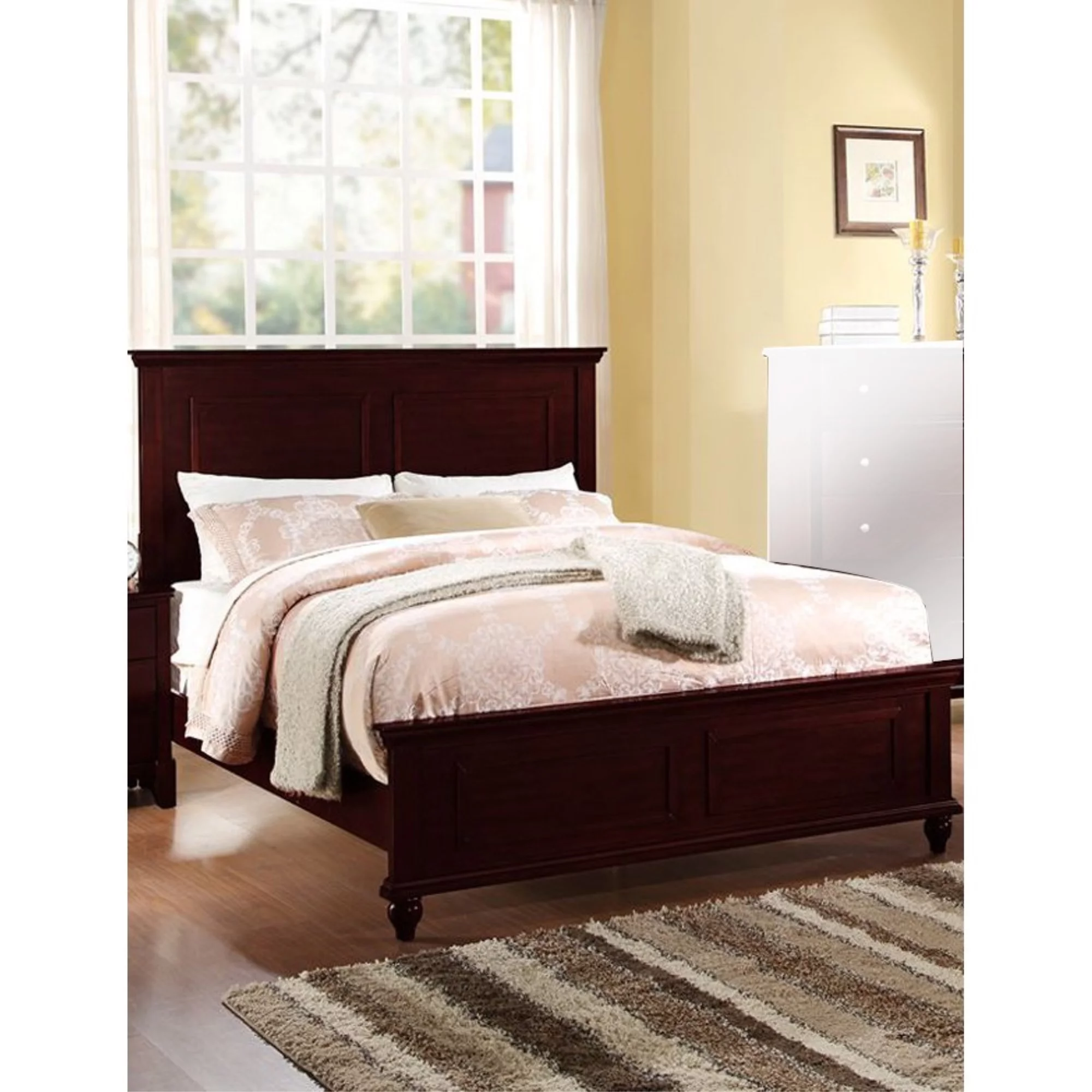 Exemplary Wooden California King Bed, Dark Cherry