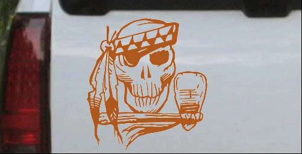 Indian Native American Skull and Tomahawk Decal Car or Truck Window Laptop Decal Sticker Nut Brown 12in X 13.2in