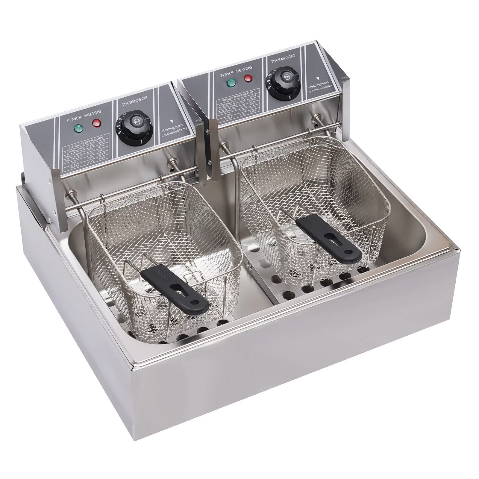 5000W 12L Commercial Restaurant Electric Deep Fryer Dual Tank  Stainless Steel