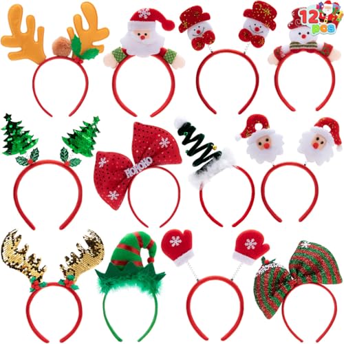 JOYIN 12 Packs Christmas Headbands with Assorted Design Christmas Headwear Holiday Headbands Accessories for Women Men Kids Christmas Parties Xmas Holiday Party Favors Photo Booth (ONE SIZE FIT ALL)