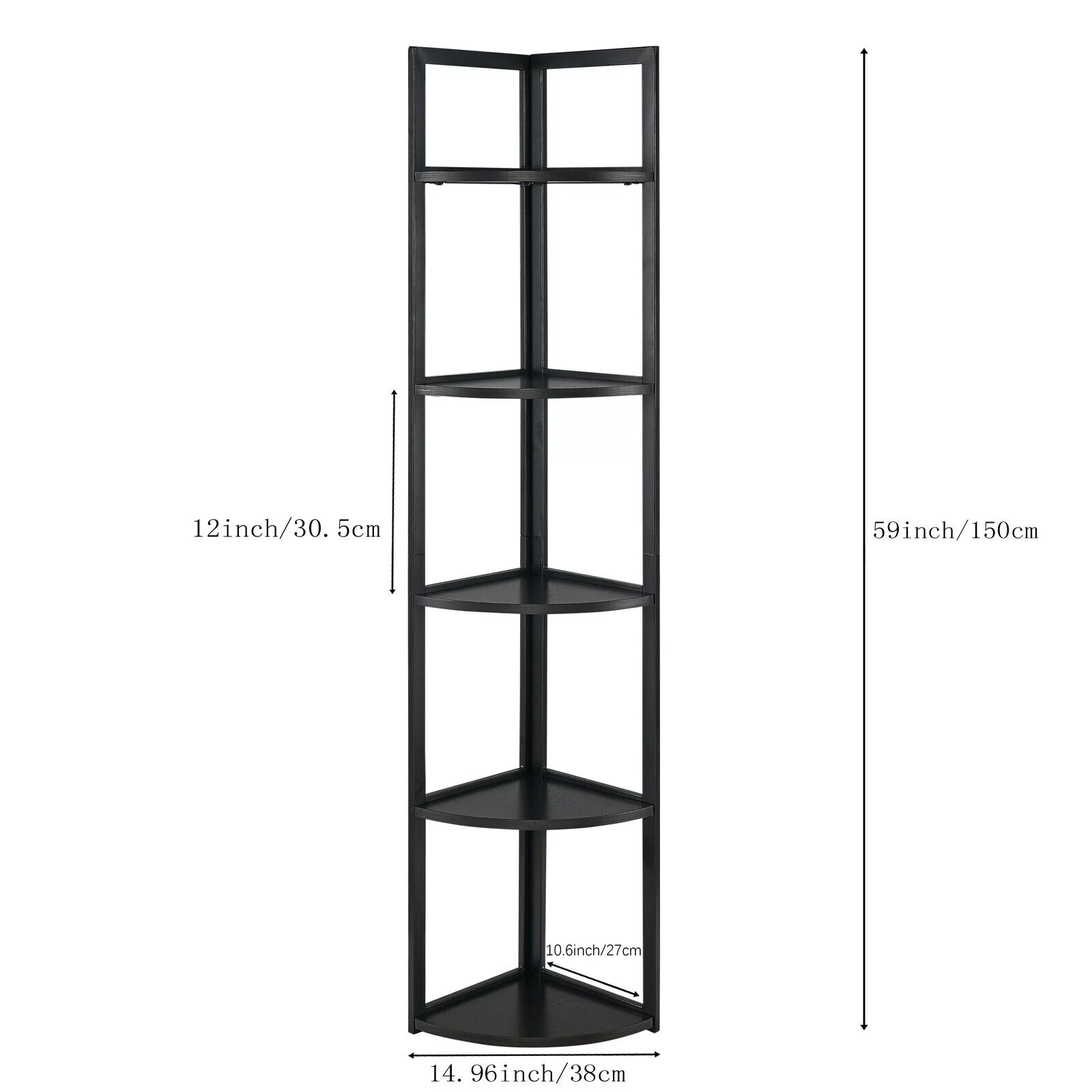 SWAREY 5 Tiers Corner Shelf,Corner Bookshelf, Tall Corner Storage Stand Black