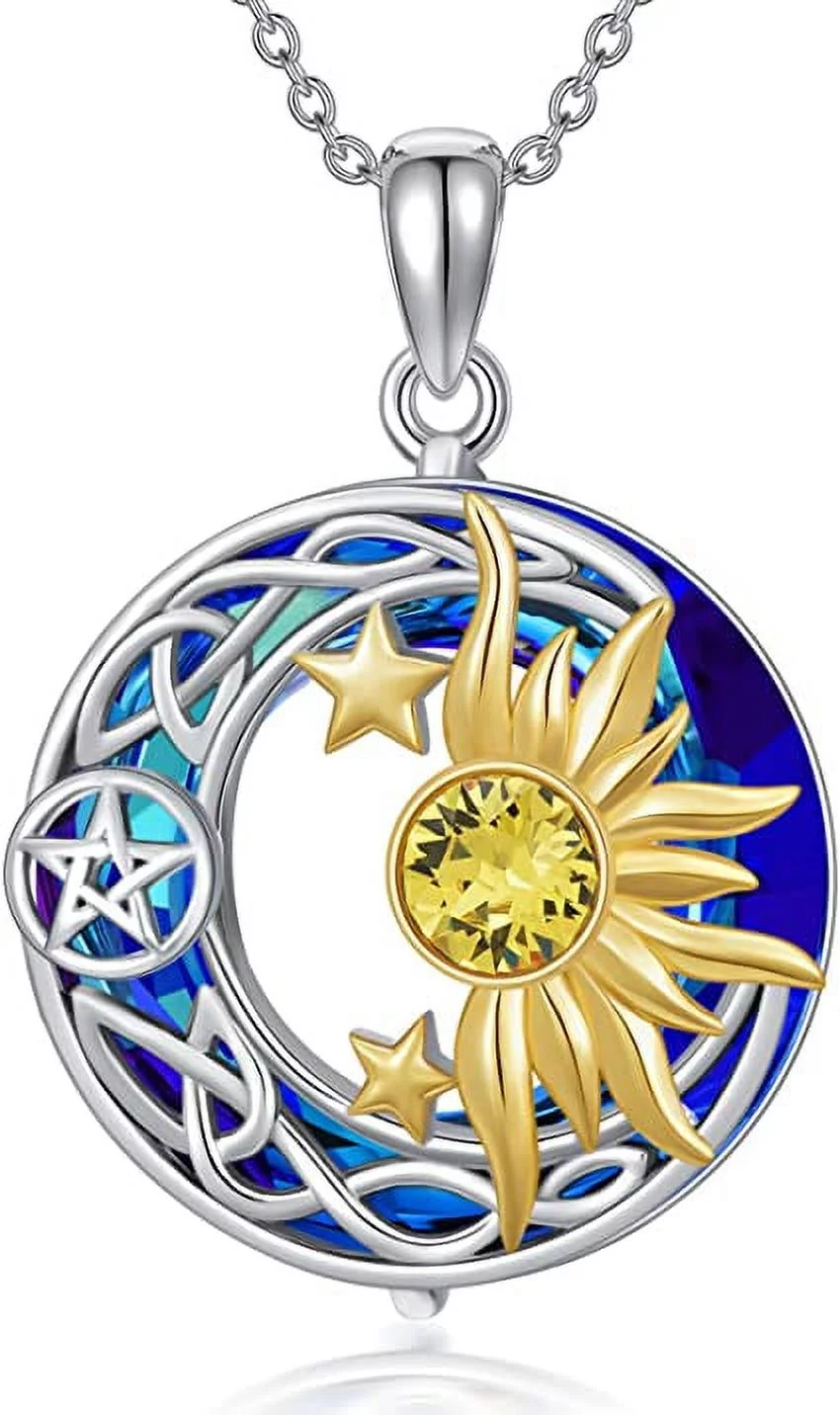 SOULMEET 925 Sterling Silver Moon Sun Star Necklace Celtic Birthday Jewelry Gift for Women Girls Friend