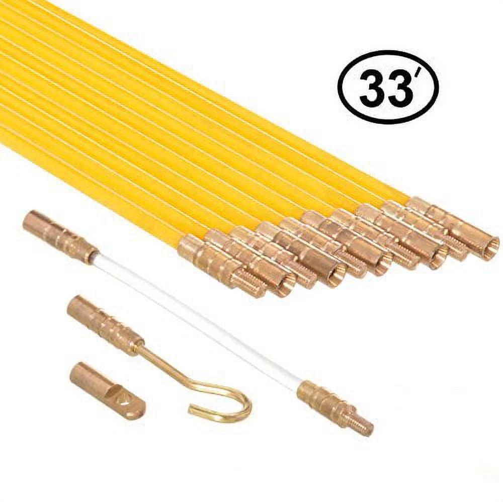 Ram-Pro 33-Feet Fiberglass Fish Tape Cable Rods, Electrical Wire Running Pull/Push Kit | Fishing Feeder Pole Sticks Snake Tool for Coaxial Wall Wiring
