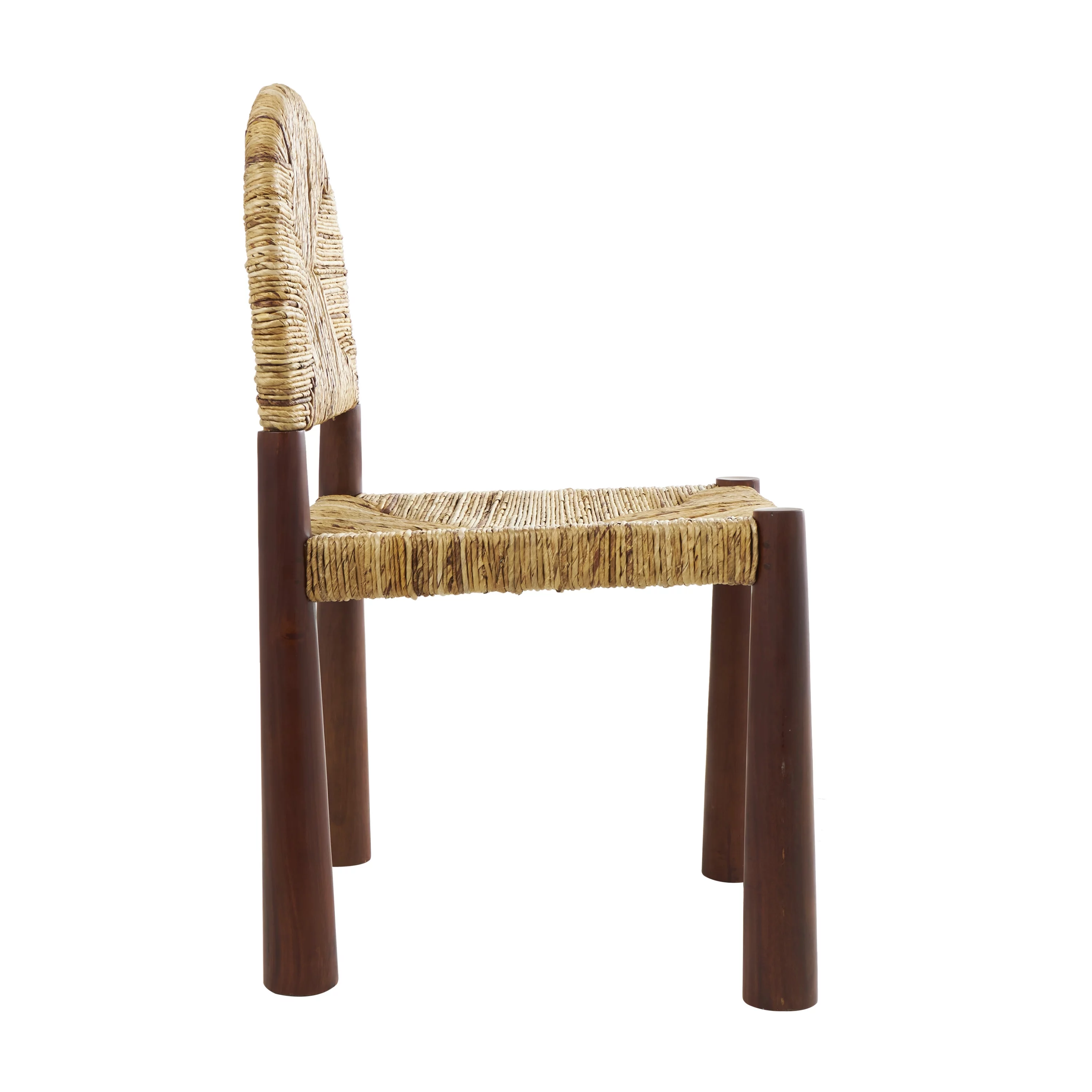 DecMode Wood Handmade Art Deco Lounge Chair with Woven Banana Leaf Seat, Light Brown, Set of 2