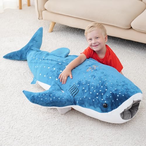 39 Inch Whale Shark Stuffed Animal – Giant Plush Shark Pillow Toy, Realistic Big Whale Shark Plushie for Kids and Ocean Lovers, Large Cuddly Gift