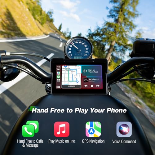 7 Inch Portable CarPlay for Motorcycle, Waterproof Touchscreen Wireless Car Play Android Auto Screen GPS Navigation for Motorbike, Siri Voice Control Dual Bluetooth TF-64G (M570)
