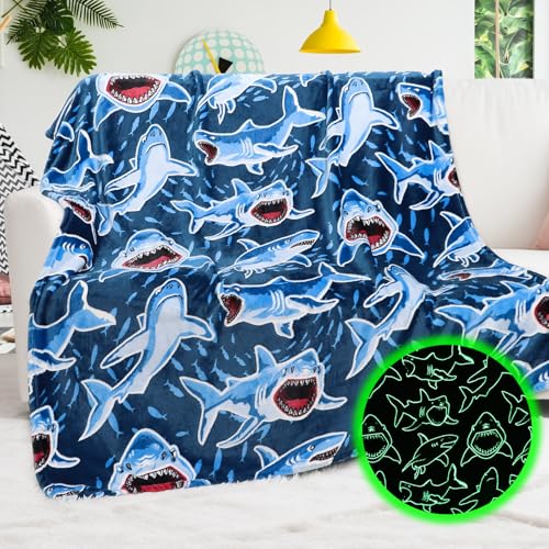 BORORO Glow in The Dark Shark Blanket - Cozy Shark Toys Birthday Gifts for Kids Boys 50x60 inch