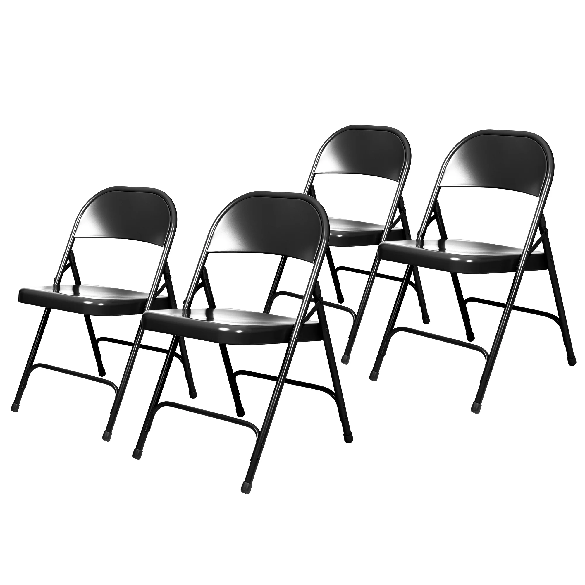 Hampden Furnishings Bernadine Collection Steel Round-Back Folding Chair, Black, Pack of 4