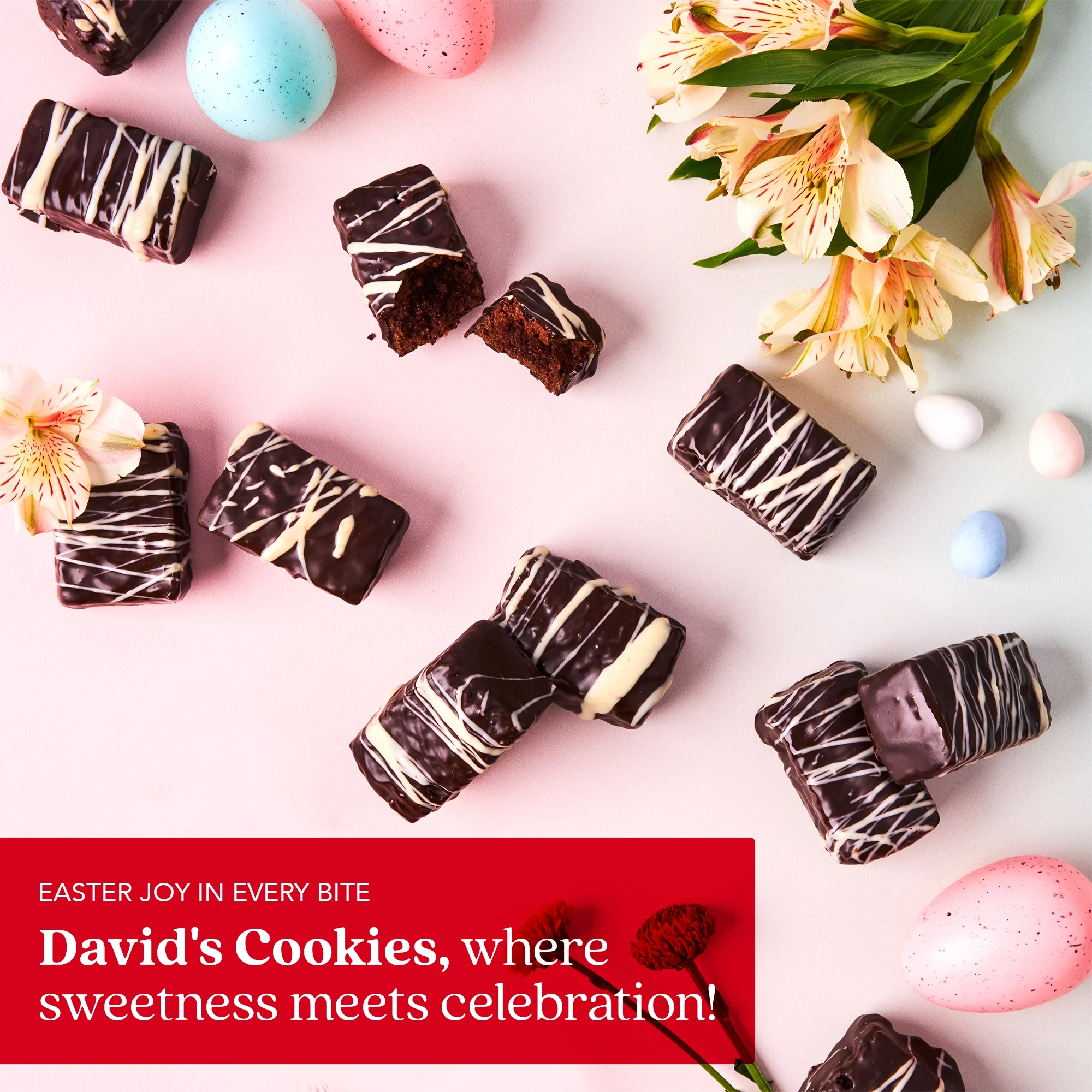 David’s Cookies Oven-Fresh Baked Brownie Bites – Delicious Decadent Dark Chocolate Glazed Mini Brownie In A Happy Easter-Themed Tin Gift Box – Individually Wrapped Gourmet Chocolate Brownies 16 Pcs
