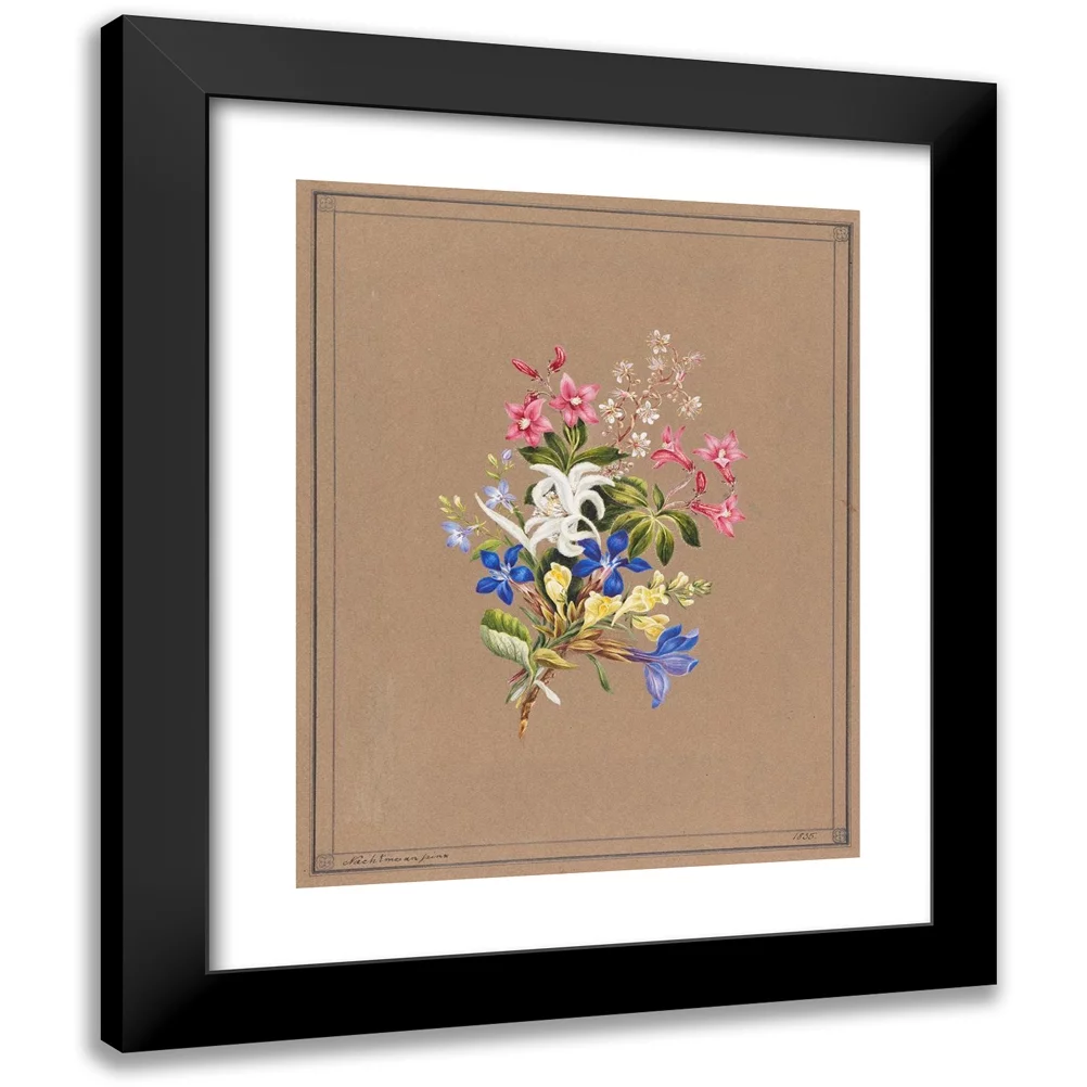 Franz Xaver Nachtmann 12x14 Black Modern Framed Museum Art Print Titled - Alpine Bouquet (1835)